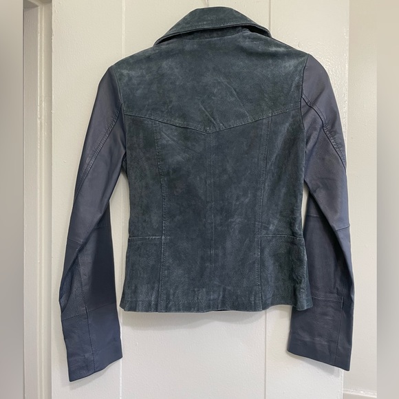 ASOS Suede & Leather Navy Biker Jacket Size 0 - Like New! - Picture 2 of 5